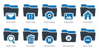 A set of 10 Folder icons as email folder, folder code, folder settings vector