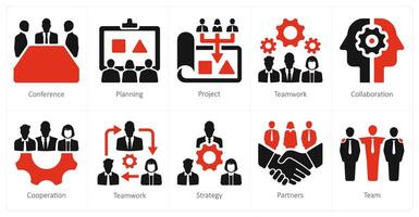 A set of 10 Teamwork icons as conference, planning, project vector