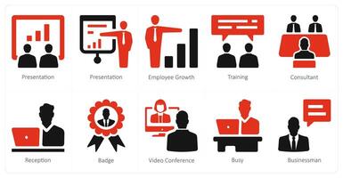 A set of 10 human resource icons as presentation, employee growth, training vector