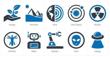 A set of 10 Science and Experiment icons as ecology, mountain, earth vector