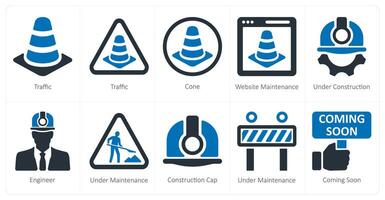 A set of 10 underconstruction icons as traffic, cone, website maintenance vector