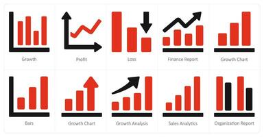 A set of 10 diagram and reports and Reports icons as growth, profit, loss vector