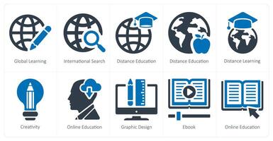 un conjunto de 10 educación en línea íconos como global aprendiendo, internacional buscar, distancia educación vector