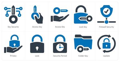 A set of 10 Security icons as key security, access key, lock key vector