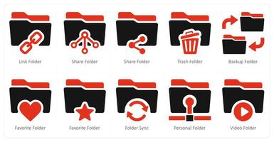 A set of 10 Folder icons as link folder, share folder, trash folder vector