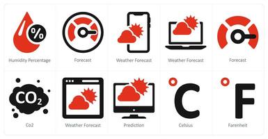 A set of 10 Weather icons as humidity percentage, forecast, weather forecast vector