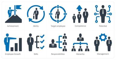 un conjunto de 10 recursos humanos íconos como logro, capacidad, objetivo empleado vector