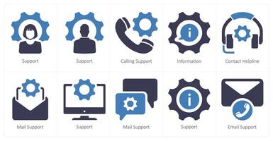 A set of 10 Customer Support icons as support, calling support, information, contact helpline vector