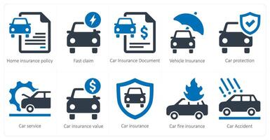 A set of 10 Insurance icons as home insurance policy, fast claim, car insurance document vector