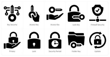 A set of 10 Security icons as key security, access key, lock key vector