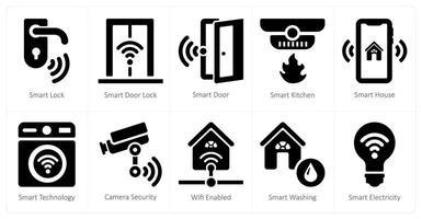 A set of 10 Smart Home icons as smart lock, smart door, lock, smart door vector