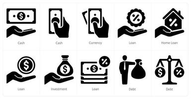 A set of 10 Loan and Debt icons as cash, currency, loan vector