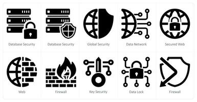 A set of 10 Security icons as database security, global security, data network vector