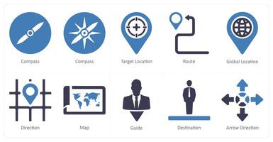 A set of 10 Navigation icons as compass, target location, route vector