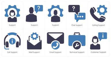A set of 10 Customer Support icons as support, chat support, calling support vector