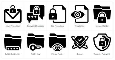 A set of 10 Security icons as email protection, encrypted message, file protection vector