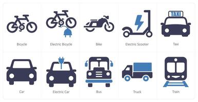 A set of 10 mix icons as bicycle, electric bicycle, bike vector
