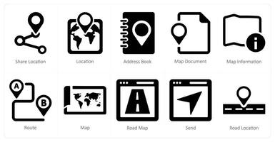 A set of 10 Navigation icons as share location, location, address book vector