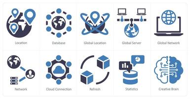 A set of 10 Big Data icons as location, database, global location vector