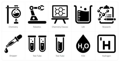 un conjunto de 10 Ciencias y experimentar íconos como química, robótica, química clases vector