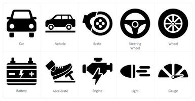 A set of 10 car icons as car, vehicle, brake vector