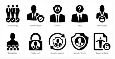 A set of 10 gdpr icons as accessibility, administrator, officer vector