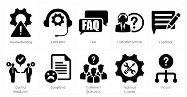 A set of 10 customer service icons as troubleshooting, assistance, faq vector