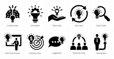 A set of 10 idea icons as creative idea, innovation, share idea vector