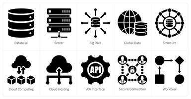 A set of 10 data analytics icons as database, server, big data vector