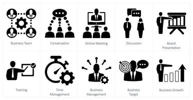 A set of 10 mix icons as business team, conversation, online meeting vector