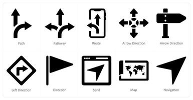 A set of 10 Navigation icons as path, path way, route vector