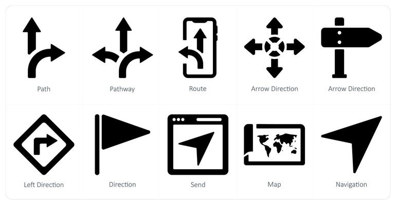 A set of 10 Navigation icons as path, path way, route