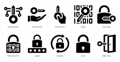 A set of 10 Security icons as key security, access key, data vector