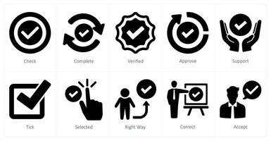 A set of 10 checkmark icons as check, complete, verified vector