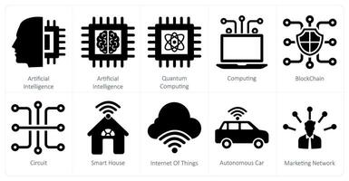 A set of 10 mix icons as artificial intelligence, quantum computing, computing, blockchain vector