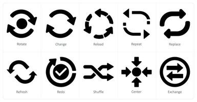 A set of 10 arrows icons as rotate, change, reload vector