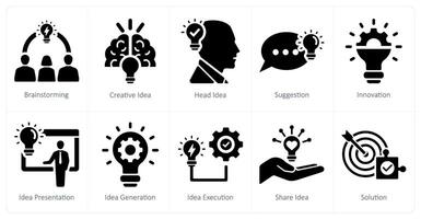 A set of 10 idea icons as brainstorming, creative idea, head idea vector