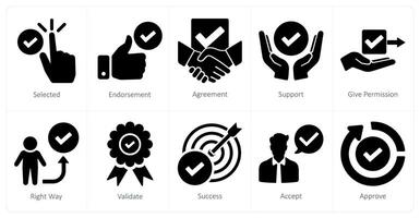 A set of 10 checkmark icons as selected, endorsement, agreement vector