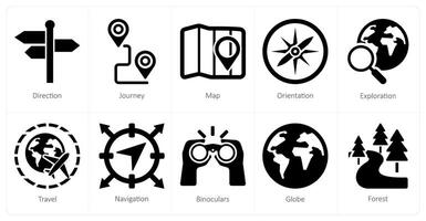 A set of 10 adventure icons as direction, journey, map vector