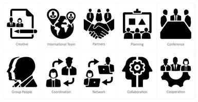 A set of 10 Teamwork icons as creative, international team, partners vector