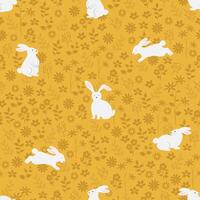 Easter seamless pattern with cute white bunny on spring garden vector