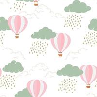 Seamless pattern with hot air balloons on rainy day,kids texture for fabric,textile,apparel,wrapping or wallpaper vector