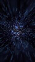 vertikal - kosmisk interstellär hyperspace rörelse bakgrund animation. flygande på varp hastighet genom lysande blå stjärnor och partiklar. Plats tunnel starburst explosion animation. video