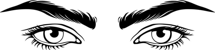 black silhouette of eyes with eyebrows vector