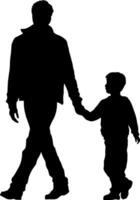 negro silueta de un niño con su padre sin antecedentes vector