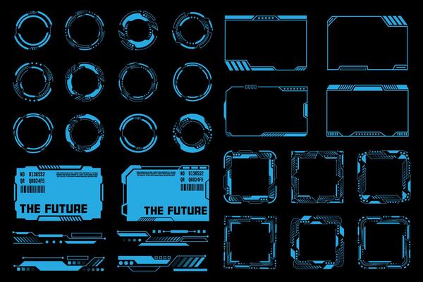 Sci-fi futuristic hud dashboard display virtual reality technology screen. GUI elements for VR, UI design. Futuristic User Interface set
