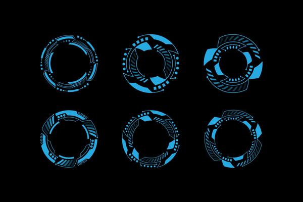 Tech blue cyber hud futuristic circle frame. Future technology design elements interface