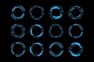 Hud round frames or borders, sci fi circular neon elements for ui interface vector