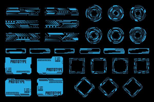 Creative HUD interface elements set, infographics Sci Fi isolated on transparent futuristic background. Design template. Abstract future concept science virtual graphic