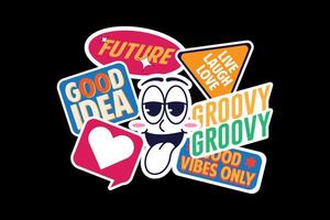 Vintage retro sticker pack collection in 70s style vector